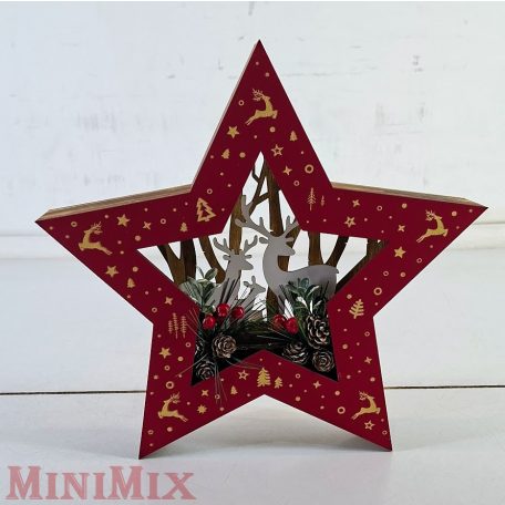 Szarvasos fa világító csillag piros