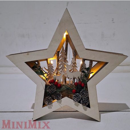 Szarvasos fa világító csillag natúr