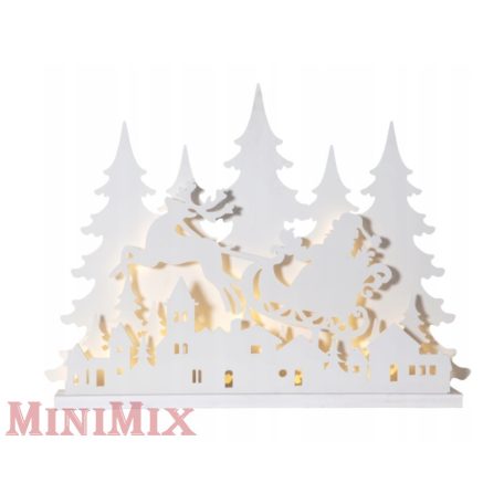 Karácsonyi jelenet fából készült szánhúzó Mikulás és Led város